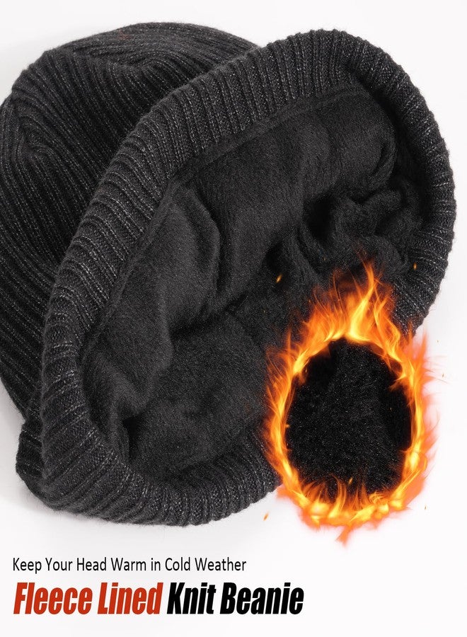 Wmcaps قبعة شتوية مبطنة بالفرو الحراري من Wmcaps للرجال والنساء، قبعة محبوكة ناعمة ودافئة، قبعة صوفية للطقس البارد، لون أسود - Image 2